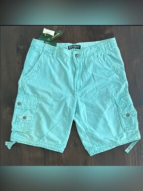 WENVEN MENS CARGO SHORTS 100% COTTON AQUA GREEN WAIST 36 NEW WITH TAGS